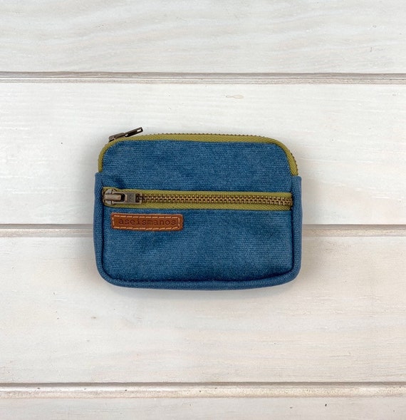 Cartera de bolsillo frontal de lona encerada azul Cartera de tarjeta de credito Cartera de hombre Regalo para el Etsy Espana