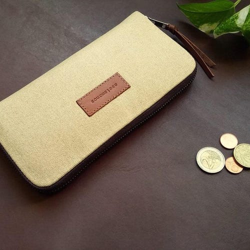 Women Wallet // Beige Waxed Canvas Women Wallet Etsy