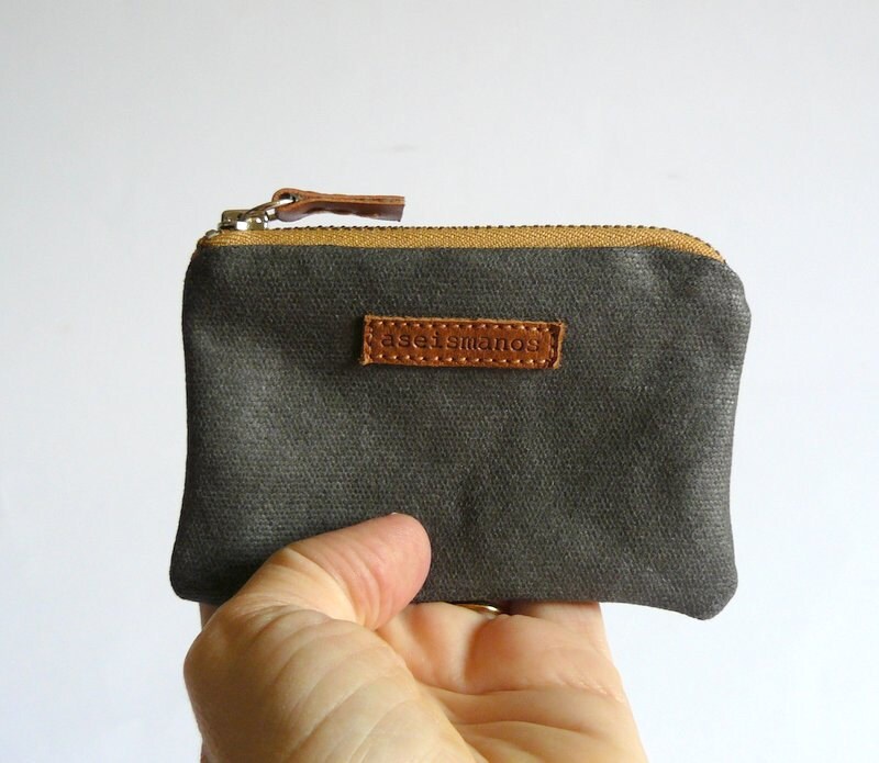 Mens coin purse Handmade men retro grey waxed canvas coin Etsy