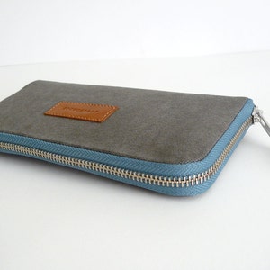 Monedero señora / lona engrasada gris con cremallera teal