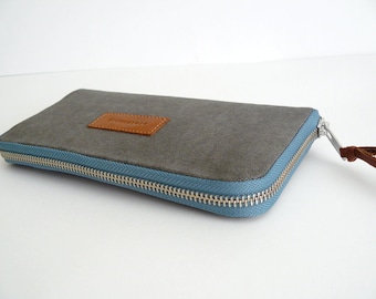 Monedero señora / lona engrasada gris con cremallera sarcelle