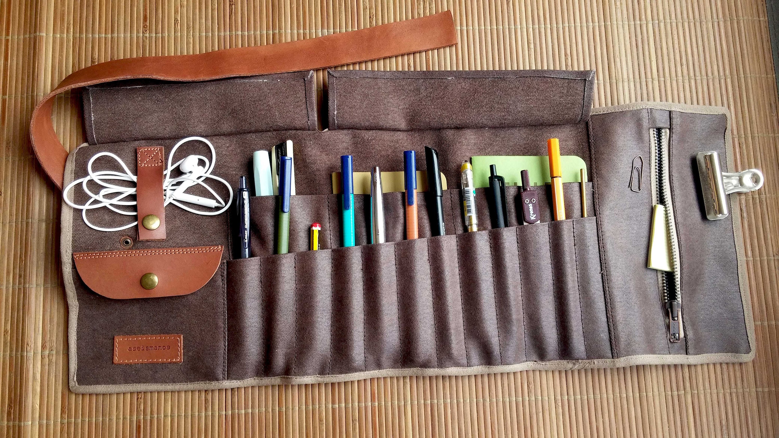 Artists roll up pencil case brown high capacity rollup Etsy