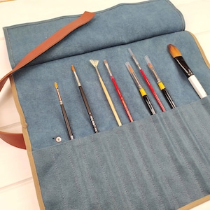 Canvas Brush Roll – Handmade Brush Organizer – Personalized Painter Gift