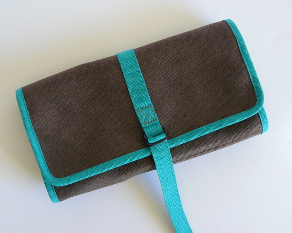 Roll up Travel Organizer /resined Canvas Chocolate Brown Roll Etsy