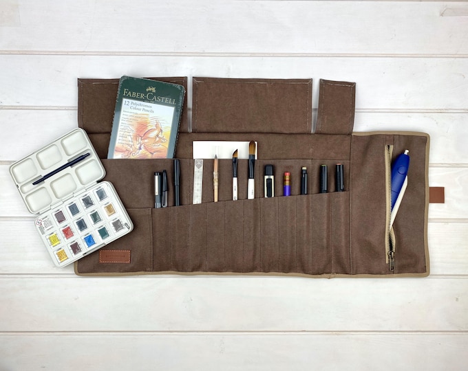 Plein Air Watercolor Wrap – Portable Artist Roll‑Up Case – Gift for Painters