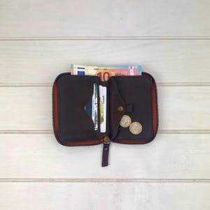 Men zipped wallet in leather, Minimalist wallet, Blue leather wallet, Black leather wallet
