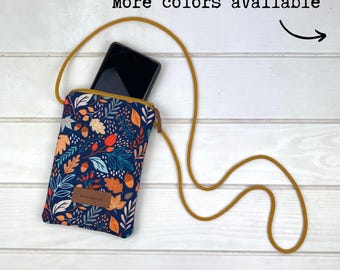 Sac à bandoulière pour téléphone - Petit sac à main pour iPhone, pochette pour téléphone en textile léger, sac zippé fait main avec bandoulière - Cadeau pour elle