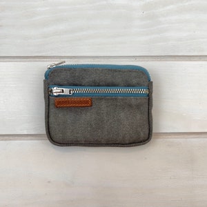 Cartera de lona encerada gris, 3 bolsillos externos, Monedero hombre