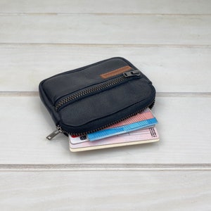 Leather Functional Coin Purse, Small Leather Gift, Gift For Him, Small Zipper Pouch, Black leather wallet, Gift for dads, Genuine leather