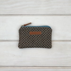 Blue and brown tweed coin purse
