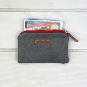 Mini billetera de tela con cremallera, Monedero pequeño, Billetera de lona gris