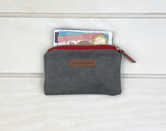 Mini billetera de tela con cremallera, Monedero pequeño, Billetera de lona gris