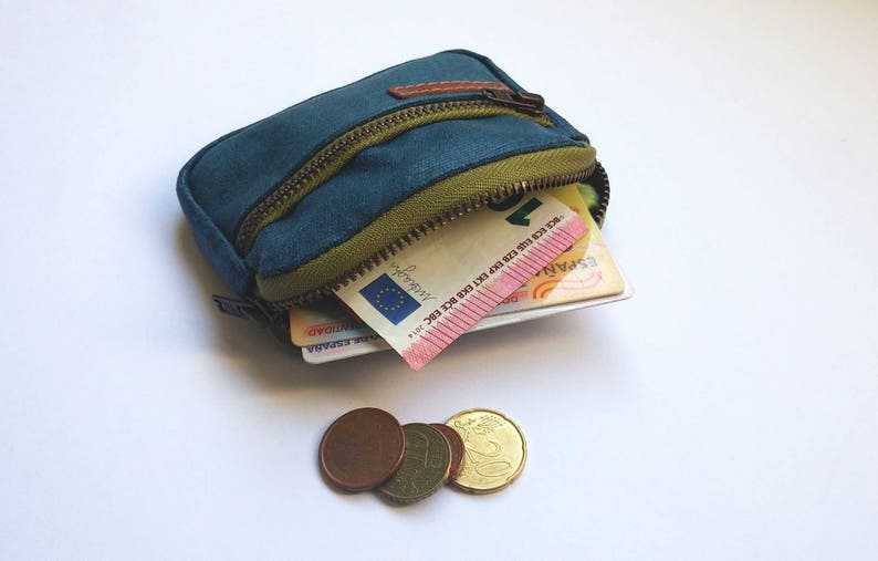 Waxed effect canvas front pocket wallet blue waxed canvas | Etsy