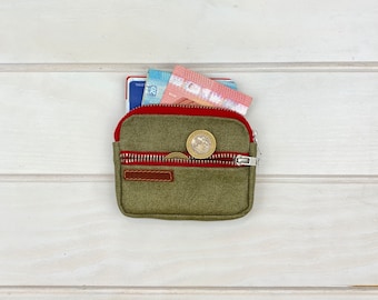 Olive green canvas pocket wallet, Credit card wallet, Man wallet, Gift For Him