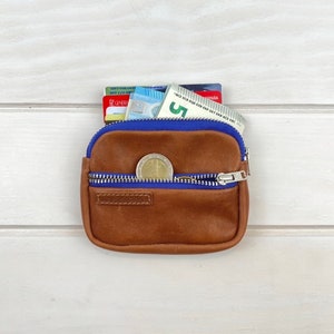 Portefeuille de poche en cuir Cuoio et bleu cobalt