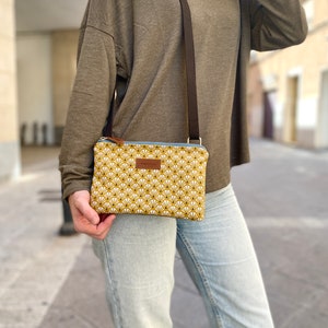 Mustard small crossbody bag, Fabric twin day bag, Small shoulder bag, Mini crossbody bag