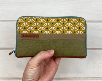 Monedero mediano mostaza con cremallera, Cartera para tarjetas y monedas, Cartera vegana, Monedero artesanal