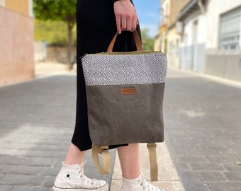 Zaino con stampa foglie grigie, Leggero, Perfetto per l'uso quotidiano, Manico in pelle, Zaino casual unisex per il lavoro, Regalo per la festa della mamma