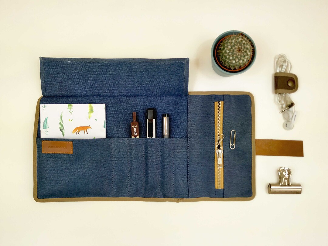 Stationery Case Roll up Pencil Case With Leather Strap Etsy UK