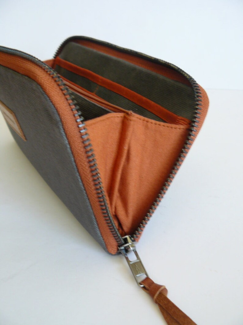 Women's wallet // graygrey waxed canvas with copper Etsy