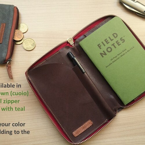 Personalized Field Notes Wallet /leather Cover With Zipper/ Etsy