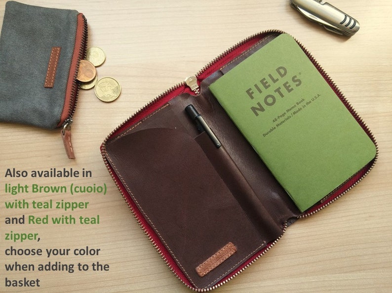 Personalized Field Notes Wallet /leather Cover With Zipper/ Etsy