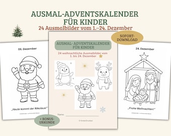 Kleurkalender voor de adventstijd voor kinderen | 24 kerstkleurplaten (PDF om te printen)