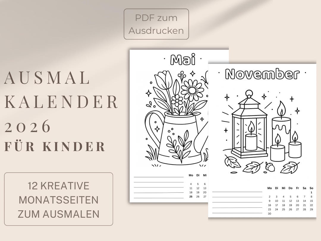 2026 Coloring Calendar for Kids – Printable PDF | 12 Months to Color ...