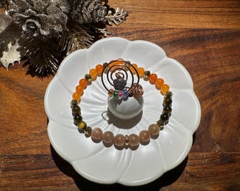 Sunstone and Carnelian and Tiger’s Eye with Faceted Glass Beaded Bracelet