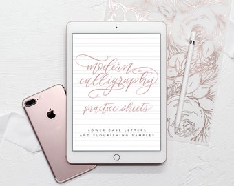 Modern Calligraphy Practice Sheets with Flourishing Samples - A Modern Calligraphy Lettering Help Sheet for the Procreate App