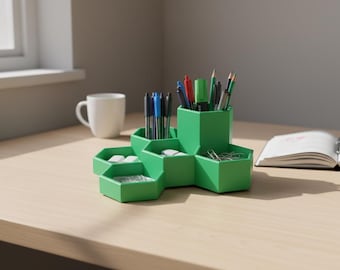 HexaFlow Desk Organizer: Modular PLA Pen & Accessory Holder