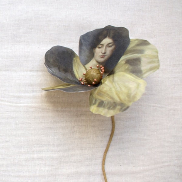 Fabric flower printed with Rijksmuseum painting 'Portrait of a lady' by Marie Wandscheer