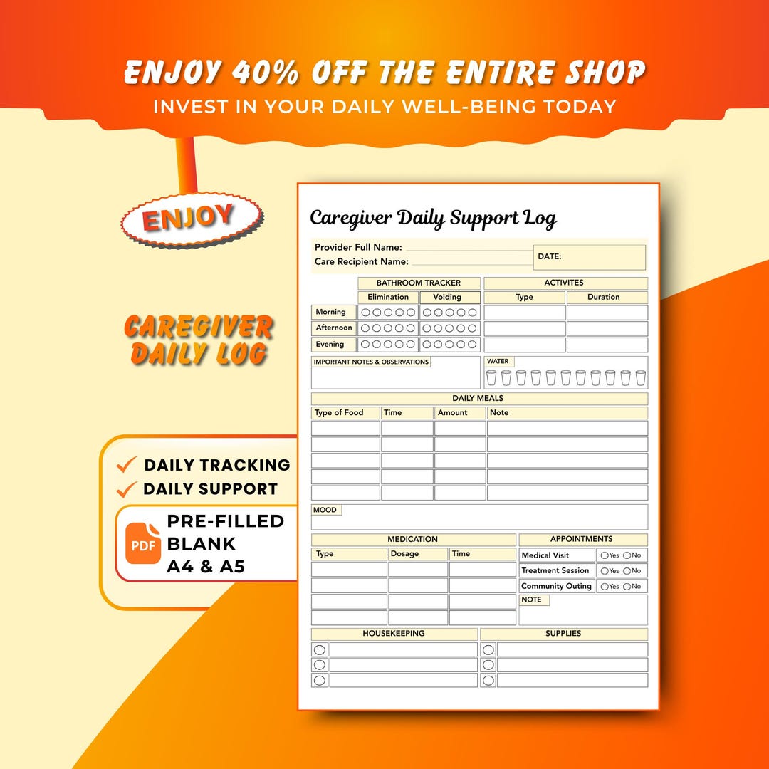 Printable Senior Caregiver Daily Log, Patient Care Tracker, Home Health ...