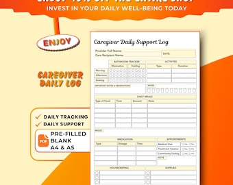 Printable Senior Caregiver Daily Log, Patient Care Tracker, Home Health Monitoring Sheet PDF