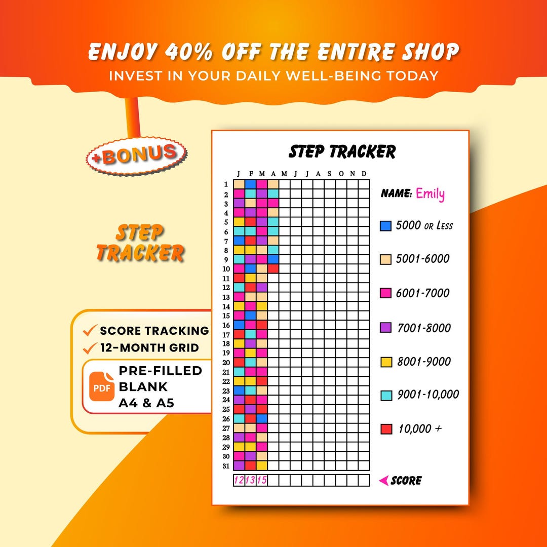 Kellogs Step Tracker Step Tracker Printable, Yearly Fitness & Health Goal Tracker Plus Bonus ...