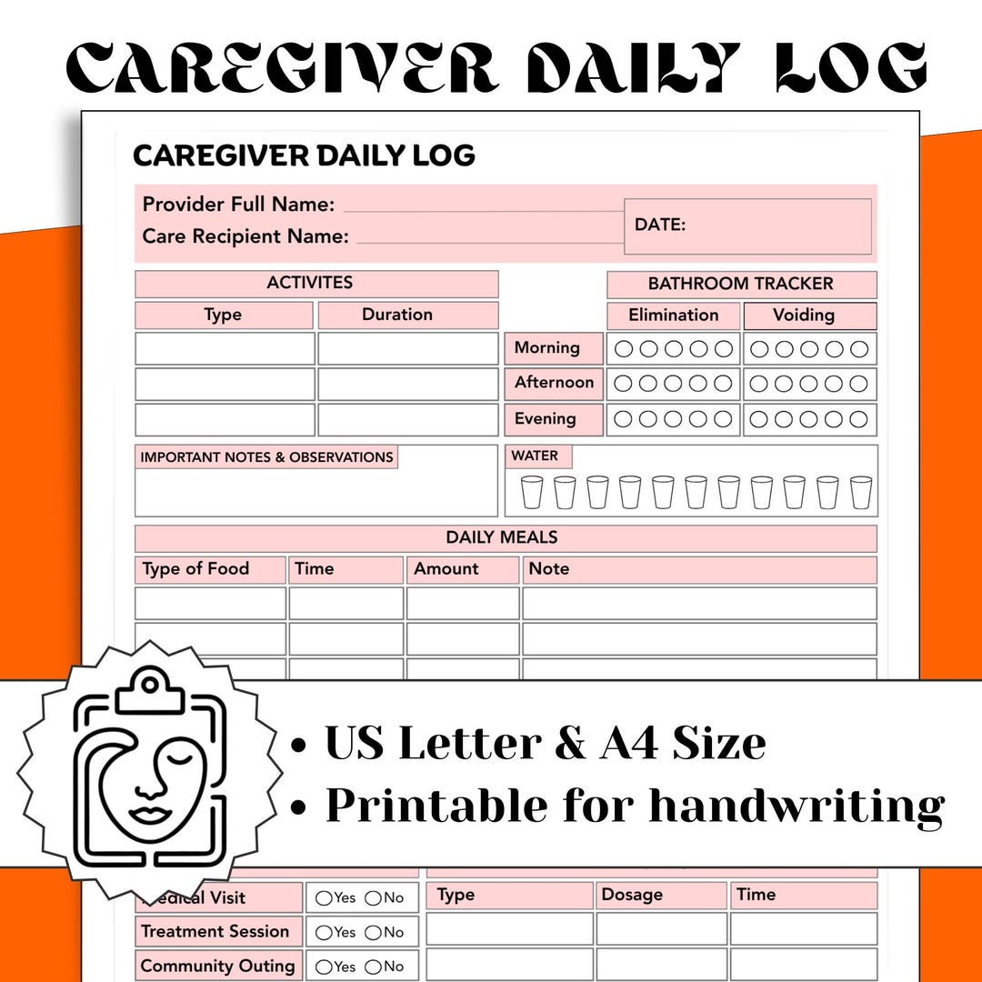 Printable Caregiver Daily Log for Seniors and All Ages, Home Care, and ...