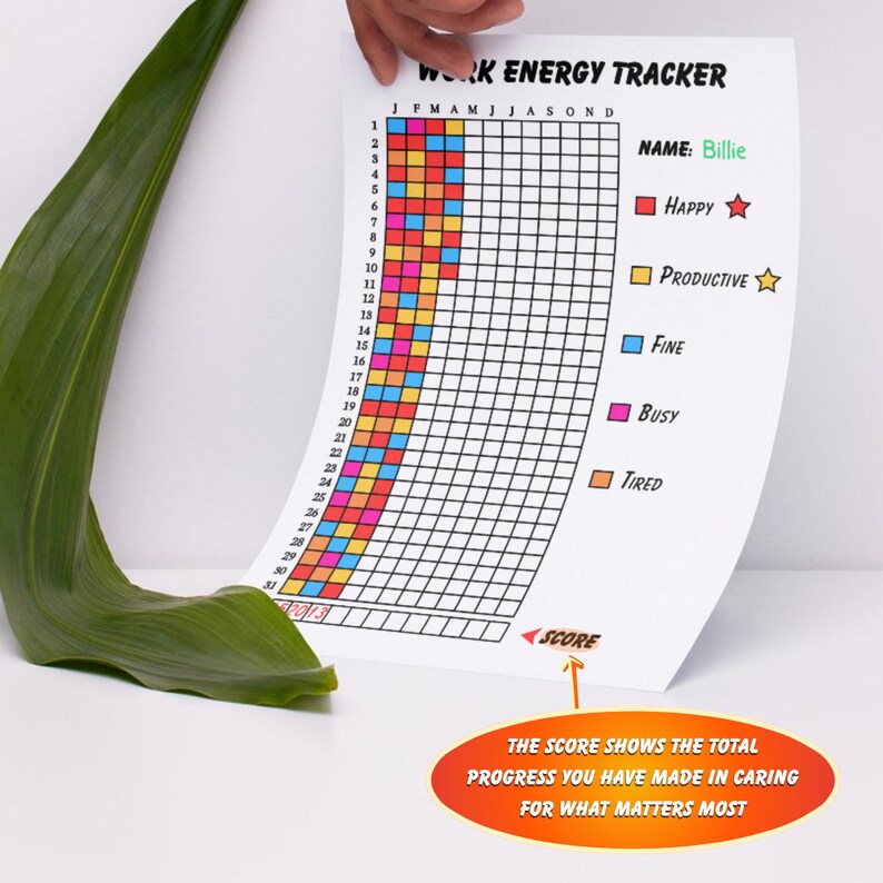 Work Tracker Printable, Yearly Pixel Productivity Log for Energy Mood ...