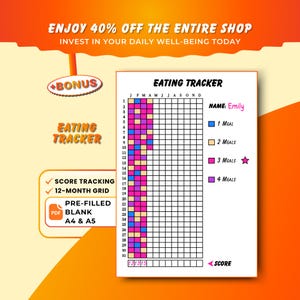 食事トラッカー - 毎日の食事の年間カラーコード付きピクセルチャート、食習慣の進捗状況を視覚的に把握