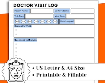 Doctor Visit Log Fillable PDF for Medical Appointments and Records