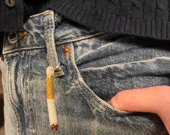 Beaded Cigarette Keychain - Handmade, Bead embroidered