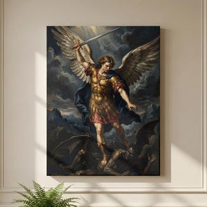Archangel Michael Canvas | St Michael Painting | Catholic Wall Art | Christian Home Decor | Renaissance Print | Stretched Canvas