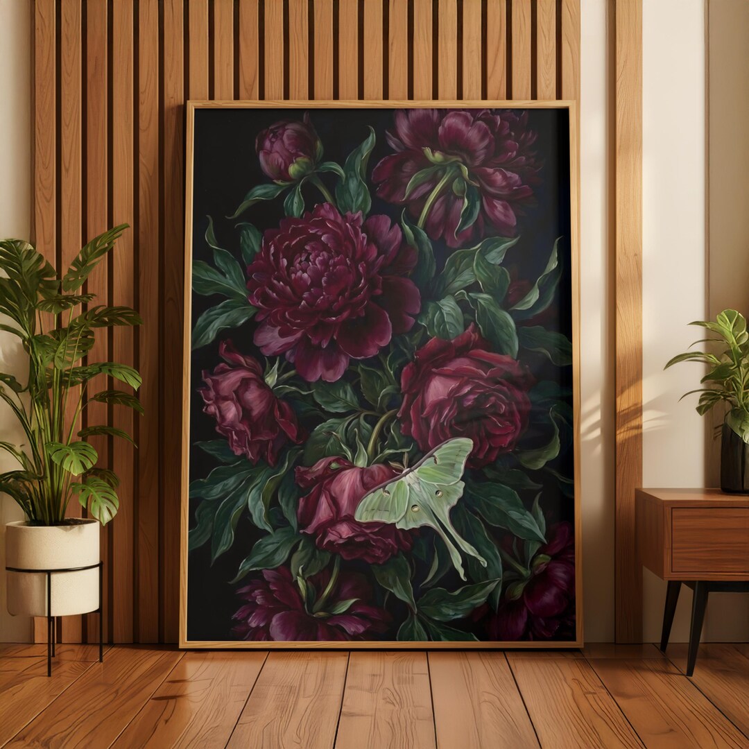 Dark Floral Wall Art | Luna Moth Poster | Moody Gothic Decor | Dark ...