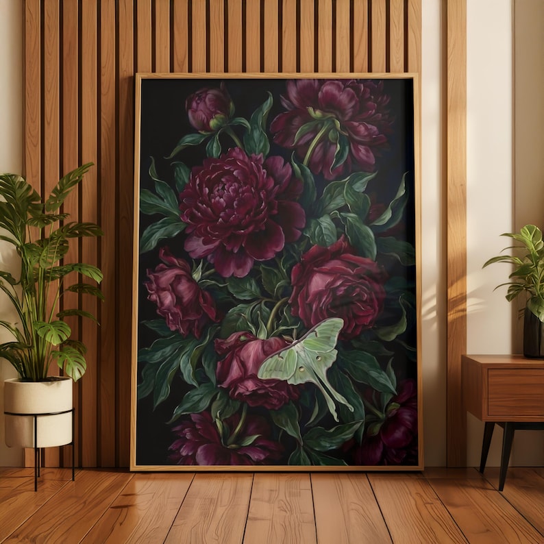 Dark Floral Wall Art | Luna Moth Poster | Moody Gothic Decor | Dark ...