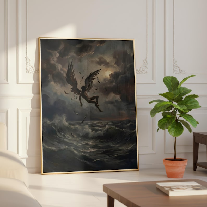 Fall of Icarus Poster | Greek Mythology Art | Dark Academia Decor | Moody Ocean Print | Renaissance Style | Premium Physical Giclée Print image 4