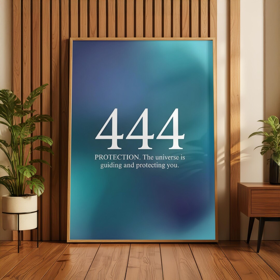 444 Angel Number Poster | Protection Aura Art | Blue Gradient Decor ...