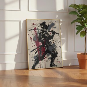 Samurai Splatter Art Poster | Japanese Warrior | Sumi-e Ink Style | Red Black Katana Decor | Premium Physical Print | Giclee image 7
