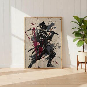 Samurai Splatter Art Poster | Japanese Warrior | Sumi-e Ink Style | Red Black Katana Decor | Premium Physical Print | Giclee image 5