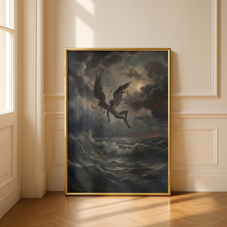 Fall of Icarus Poster | Greek Mythology Art | Dark Academia Decor | Moody Ocean Print | Renaissance Style | Premium Physical Giclée Print image 2