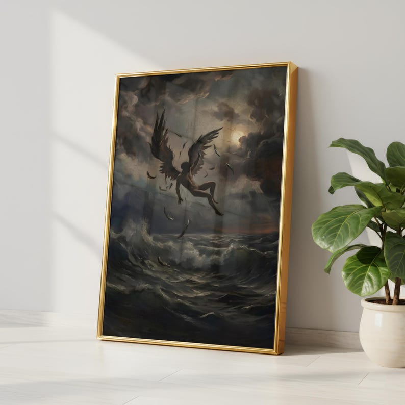 Fall of Icarus Poster | Greek Mythology Art | Dark Academia Decor | Moody Ocean Print | Renaissance Style | Premium Physical Giclée Print image 5