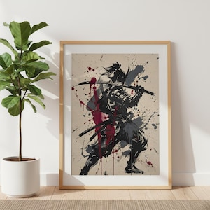 Samurai Splatter Art Poster | Japanese Warrior | Sumi-e Ink Style | Red Black Katana Decor | Premium Physical Print | Giclee image 10